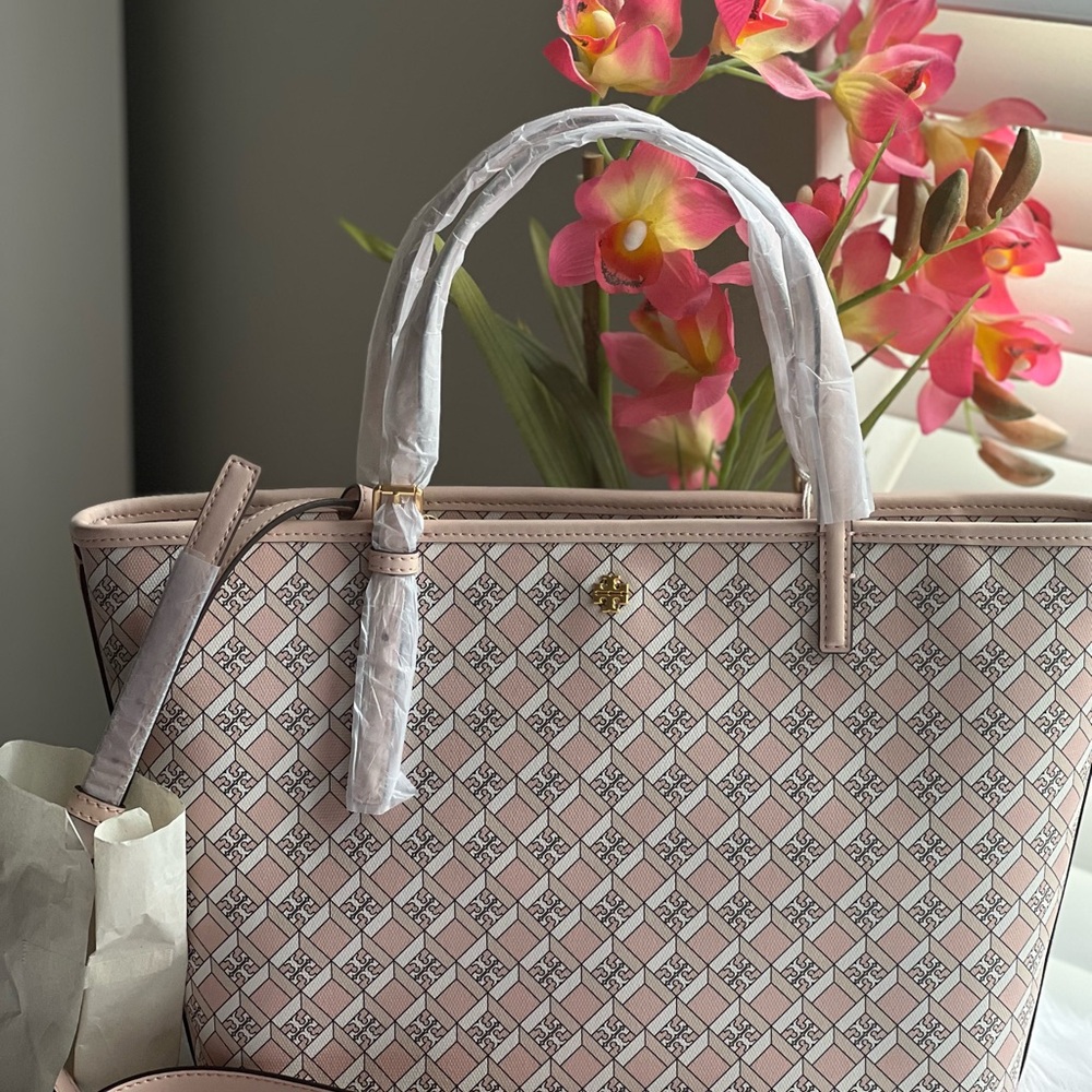 Tory Burch mini geo logo tote dusted blush